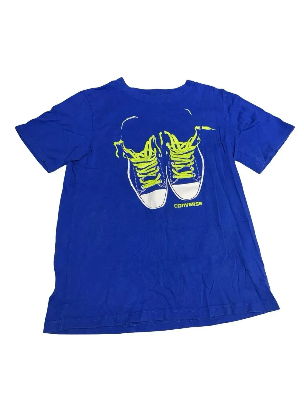 Converse Sneakers Graphic T-Shirt Blue Neon Lace Print Youth Large 12-13